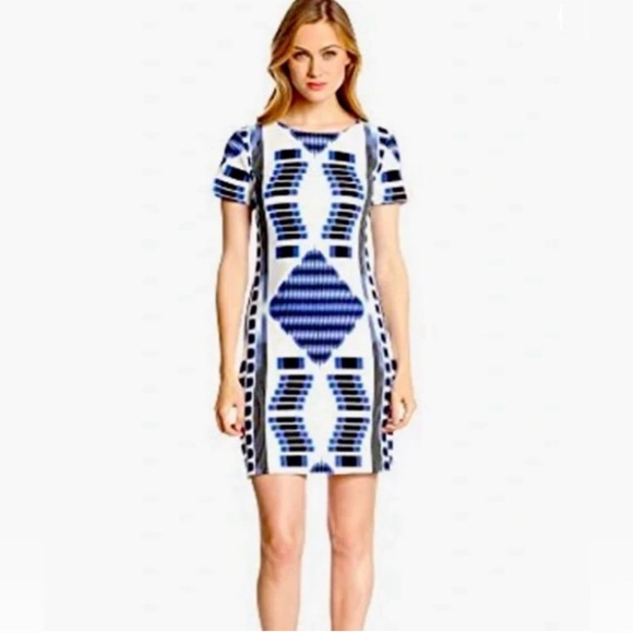 Trina Turk Dresses & Skirts - Trina Turk Kiara Geometric Mini Shift Dress‎ in Midnight Blue & White Size 2